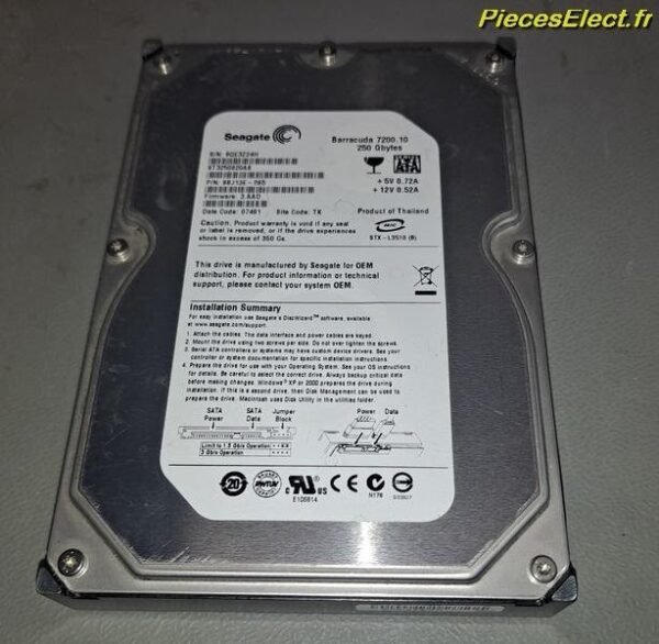 Disque Dur Seagate barracuda ST3250820AS 250GB 7200U/Min 10MB SATA II 3.5