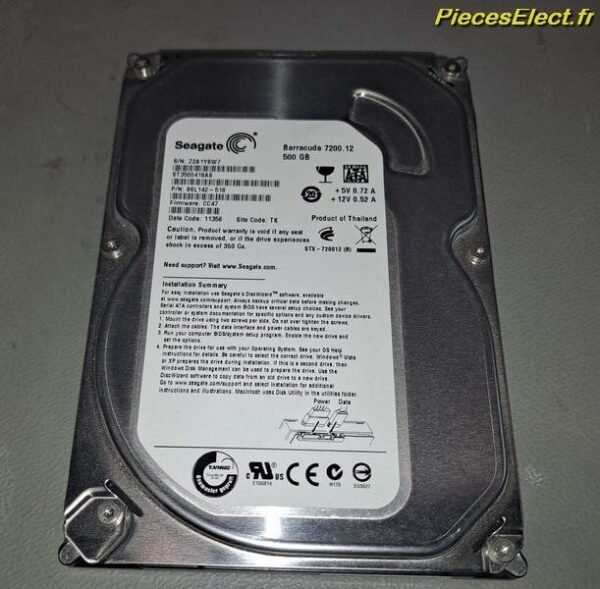 Disque dur Seagate BarraCuda 7200.12 500GB SATA 3.5 HDD ST3500418AS